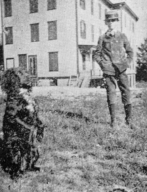 istock Antique image of Worcester and surroundings, Massachusetts: Boy and dog 2185425435