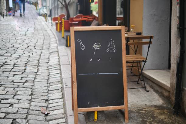 istock Cafe menu on black board outdoor 2185429441