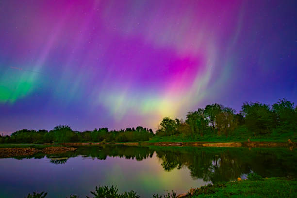 istock Aurora borealis over a lake in Iowa 2185430545