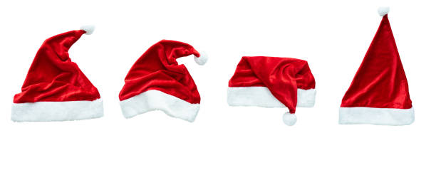 istock Four red and white santa hats are shown in a row 2185431585