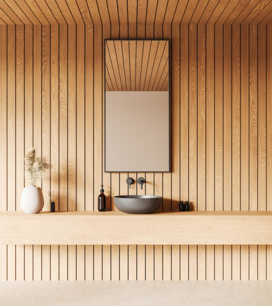 istock Modern bathroom interior with wooden wall and stylish sink. 3D Rendering 2185432113