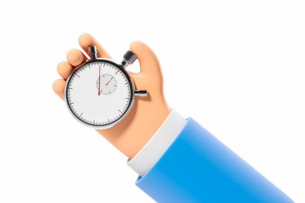istock Hand Holding a Stopwatch in a Blue Sleeve on White Background. 3D Rendering 2185433920