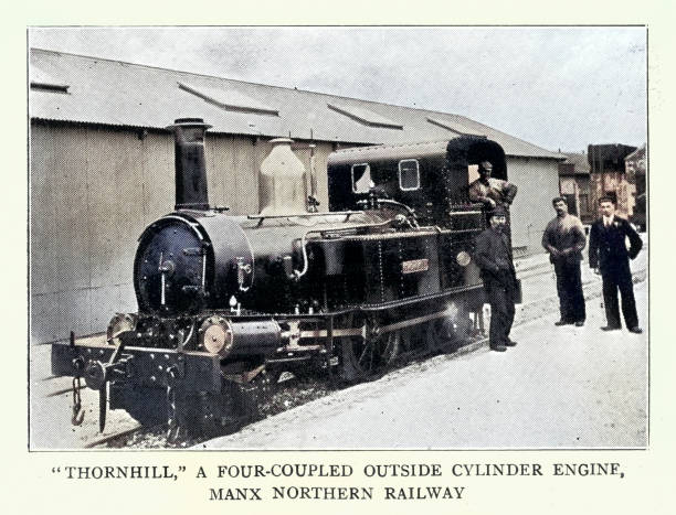 istock History of the Railways, Steam train, Thornhill, Four-coupled outside cylinder engine, Manx Northern Railway, 1890s 19th Century, Vintage photograph 2185437197