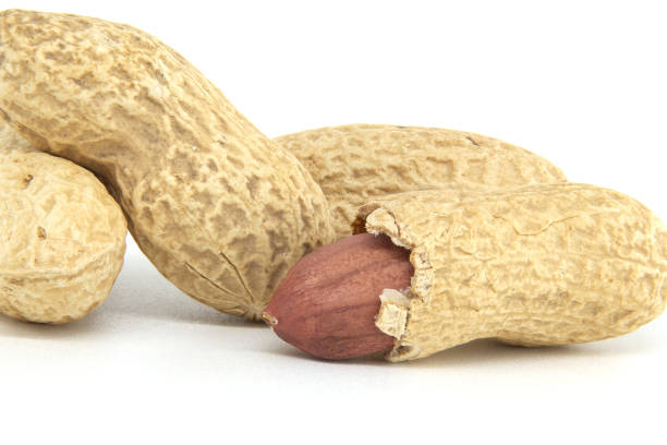 istock Close-Up of Whole and Opened Peanuts on White Background 2185439679