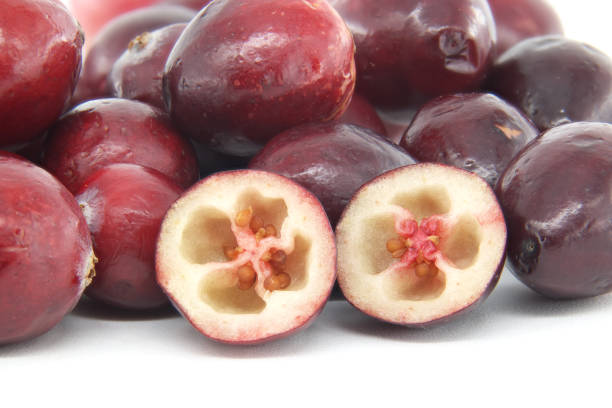 istock Fresh Ripe Cranberries with a Focus on Halved Fruit 2185439694