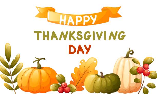 istock Vector illustration for thanksgiving greeting. Happy Thanksgiving text with autumn leaves and pumpkins. Color illustration for holiday greeting card, invitation, web banner. 2185442682