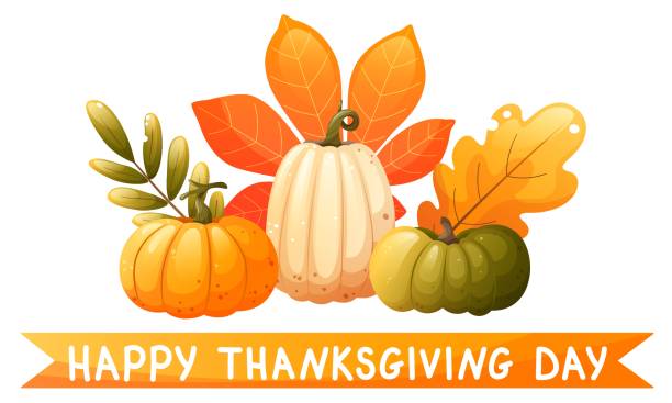 istock Vector illustration for thanksgiving greeting. Happy Thanksgiving text with autumn leaves and pumpkins. Color illustration for holiday greeting card, invitation, web banner. 2185442684