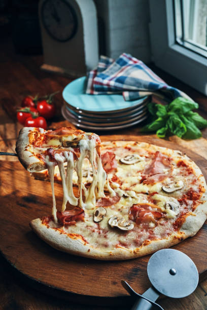 Pizza with Prosciutto Cotto Ham and Mushrooms