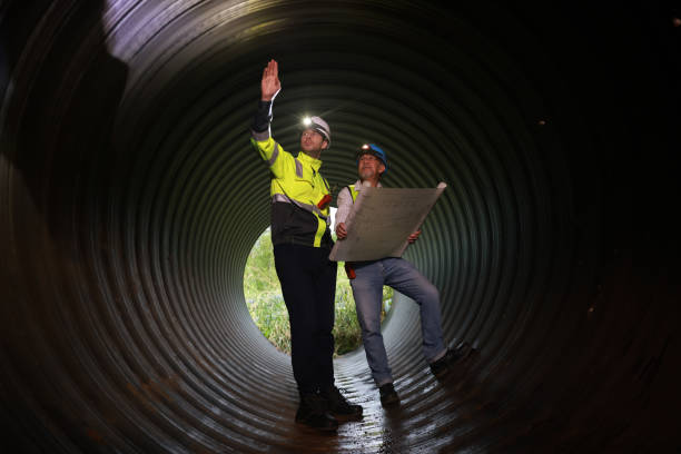 istock Senior engineer and  site engineer wearing safety jacket with headlamp working in construction tunnel 2185450987