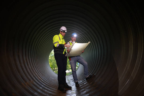 istock Senior engineer and  site engineer wearing safety jacket with headlamp working in construction tunnel 2185450989