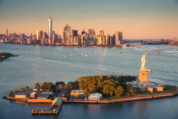 istock aerial view of manhattan from an helicopter 2185458982