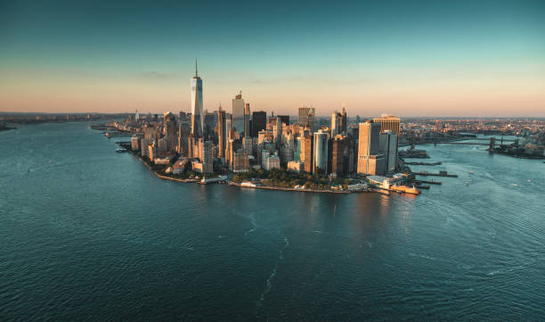 istock aerial view of manhattan from an helicopter 2185459017