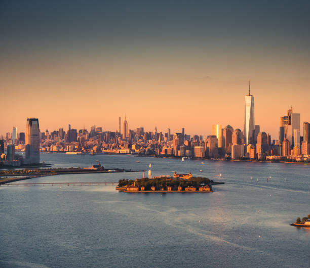 istock aerial view of manhattan from an helicopter 2185459042