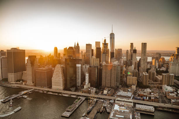 istock aerial view of manhattan at dusk 2185460776