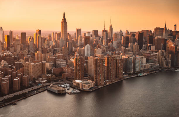 istock aerial view of manhattan at dusk 2185460881