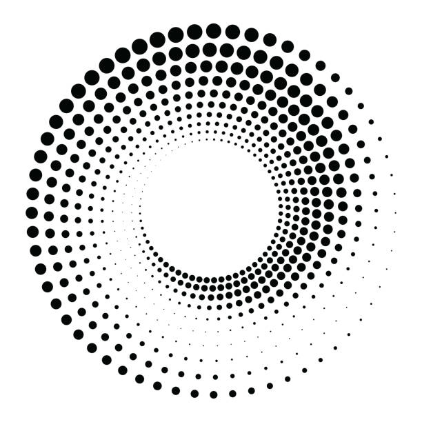 istock Black round halftone texture. Dotted radial swirl or tornado shape. Gradient circle. Pop art retro style. 2185466958