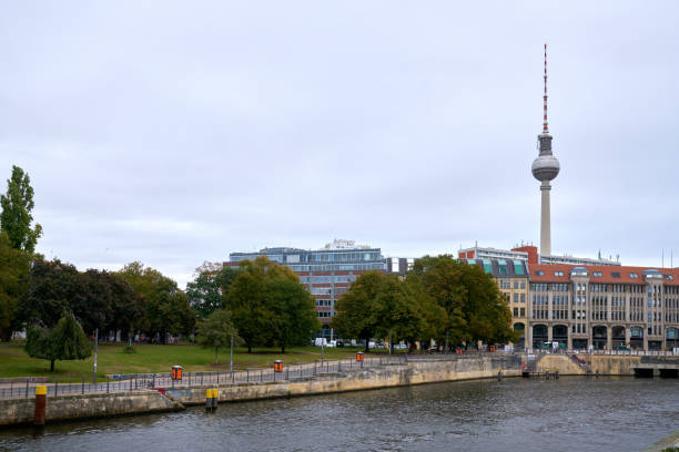 The Berlin skyline along the Spree River with the famous TV Tower rising in the background.