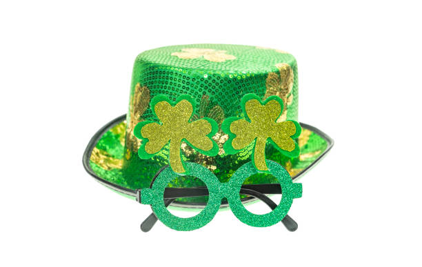 istock Happy st Patrick's day green decorations glasses with hat isolated over a white background. 2185480694