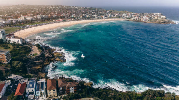 Looking north above Bondi beach and coastal area.