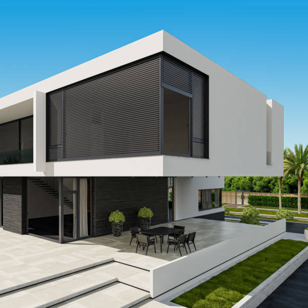 istock Futuristic Modern Villa with Large Front Yard and Contemporary Design 2185486036