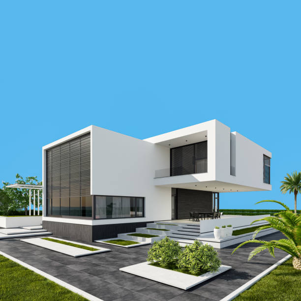 istock Futuristic Modern Villa with Large Front Yard and Contemporary Design 2185486088