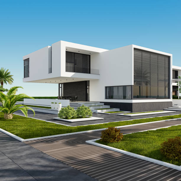 istock Futuristic Modern Villa with Large Front Yard and Contemporary Design 2185486106