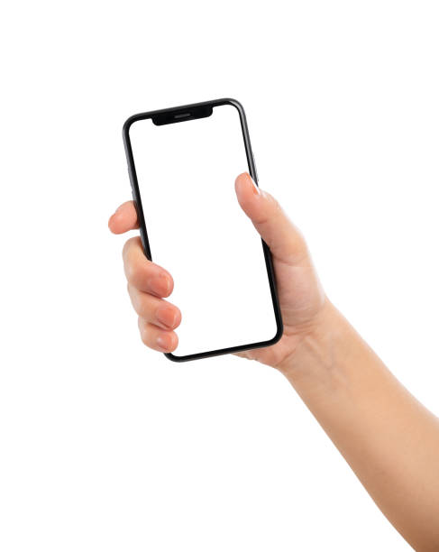 istock Hand holding the black smartphone with blank screen isolated on white background, clipping path. 2185493830