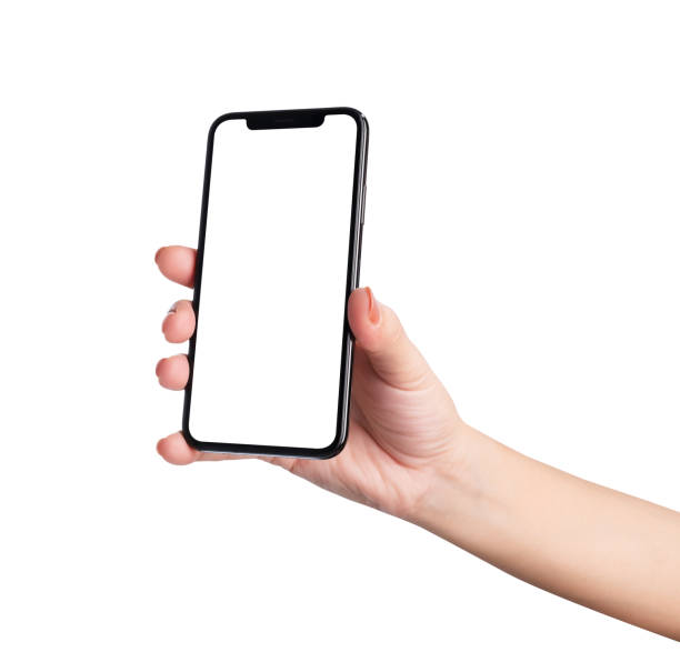 istock Hand holding the black smartphone with blank screen isolated on white background, clipping path. 2185496984