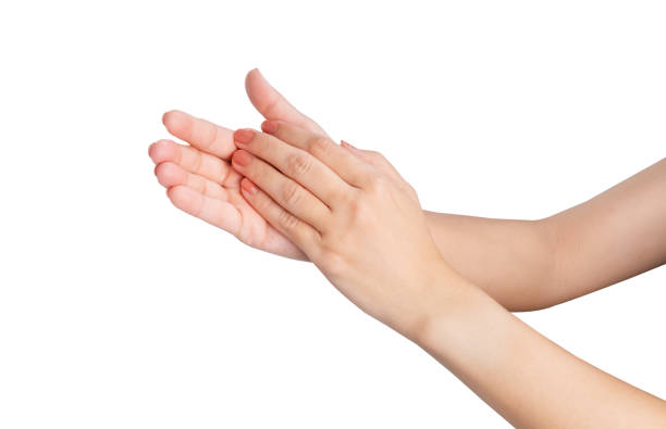 istock Female clap your hands isolated on white background, clipping path. 2185497534