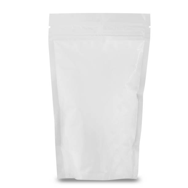 istock White plastic paper bag isolated on white. Packaging template mockup 2185499036