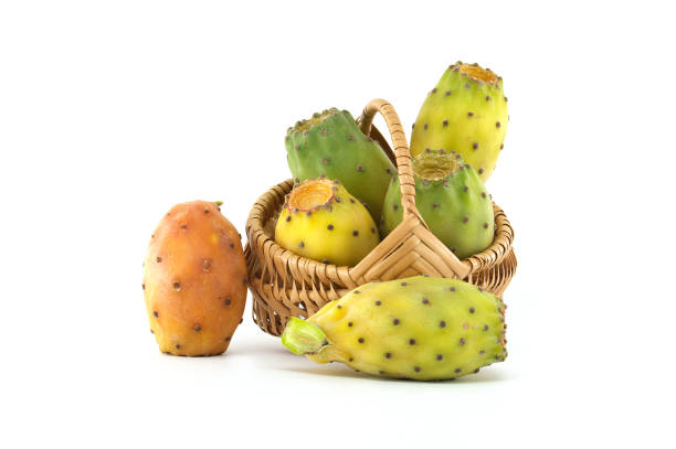 istock Vibrant prickly pears arranged in a wicker basket on white background, highlighting their vivid hues 2185499808
