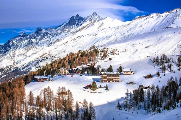 Riffelalp ski area in Zermatt mountains view, Valais region in Switzerland Alps