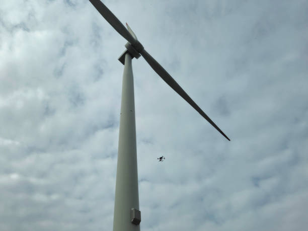 istock Wind turbine blade and mast control with drone 2185510344
