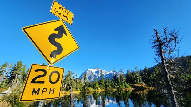 istock 20 MPH Speed Limit Sign with Mountain Lake in Background 2185513505