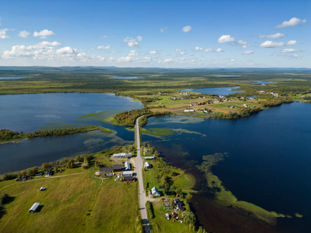lake and small village from above Kiruna