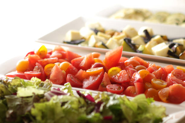 Image of various salads such as vegan dishes, root vegetables, and summer vegetables served in bowls