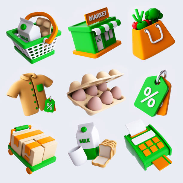 Three Dimensional, Supermarket, Food, Shopping, Icon Symbol,