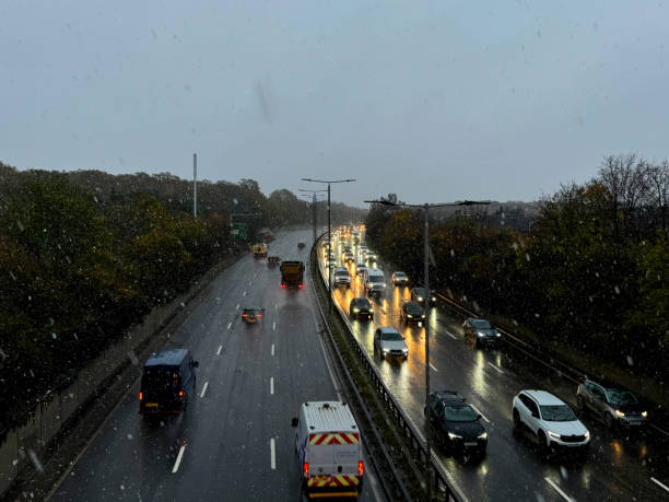 istock Busy road in the snow 2185526623