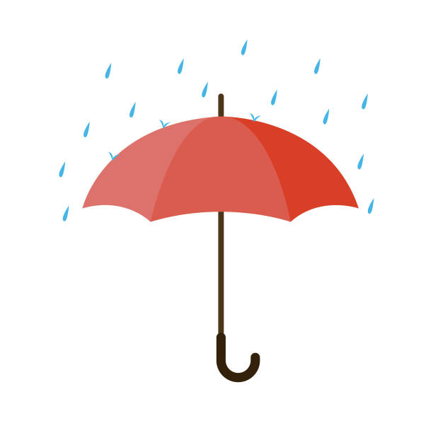 illustrations, cliparts, dessins animés et icônes de parapluie rouge avec pluie. - parapluie