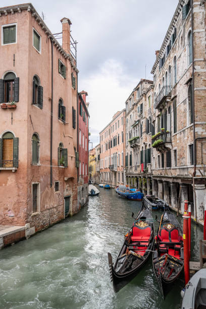 istock View on canal with boat and motorboat, Venice Italy. 2185534521