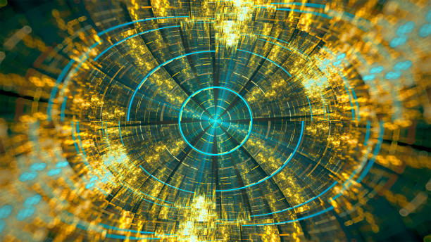 istock Futuristic technology abstract fractal art background. Digital data, radar, science fiction tunnel, machine learning. 2185535393