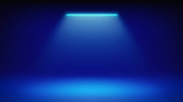 istock Futuristic blue stage background. Room illuminated by neon, modern cyan led spotlight. Minimalistic backdrop design for displaying products, presentation, advertising. Showcase. Vector 2185535532