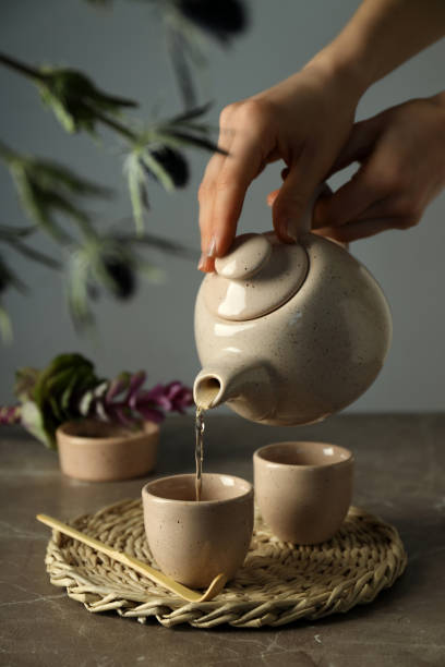 istock Asian tea concept, traditional dishes on a light background. 2185539038