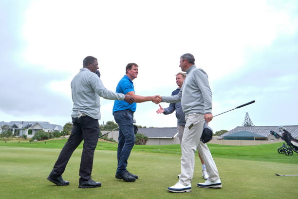 istock Golfers shake hands after a great game of golfers 2185540823