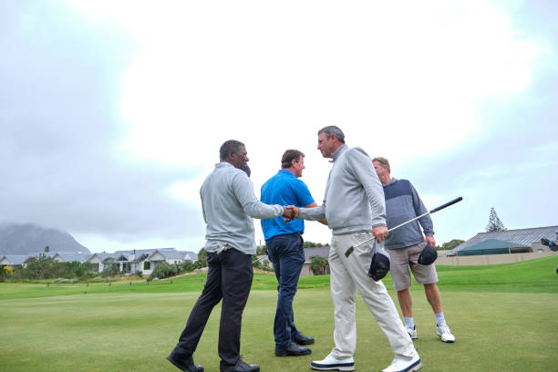 istock Golfers shake hands after a great game of golfers 2185540866