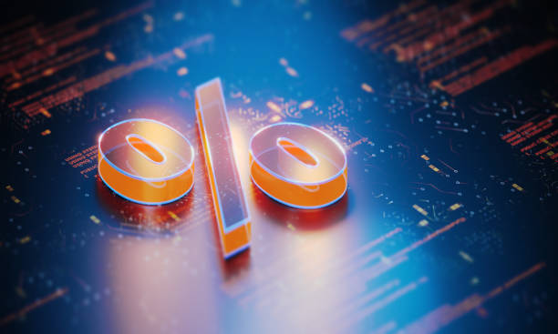 istock Glowing Orange Colored Percentage Sign On High Tech Background 2185541781