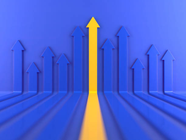 istock Yellow leading arrow going straight. Growth concept 2185543021