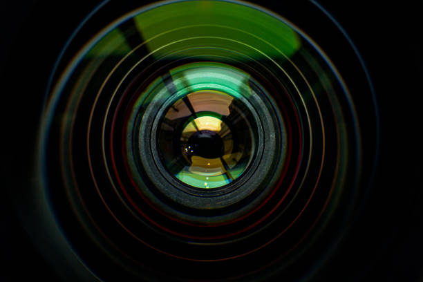 istock Close-up camera lens,Close-up camera lens with color reflections 2185543329