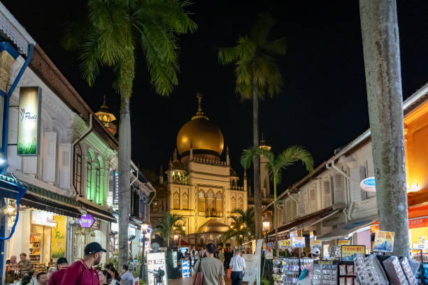 Aerial view of Hindu and Buddhist temples in Waterloo Street. Bugis. Singapore.