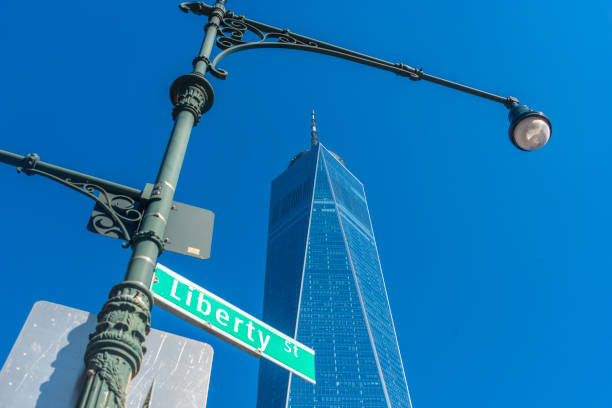 istock Liberty street sign in Lower Manhattan under a blue sky 2185544012